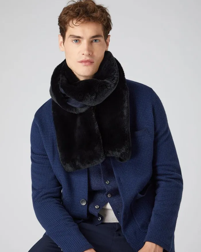 NPeal Cashmere Scarves WomenMen Unisex Long Fur Scarf Navy Blue