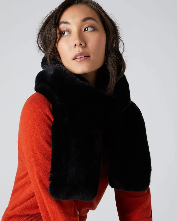 NPeal Cashmere Scarves WomenMen Unisex Long Fur Scarf Navy Blue