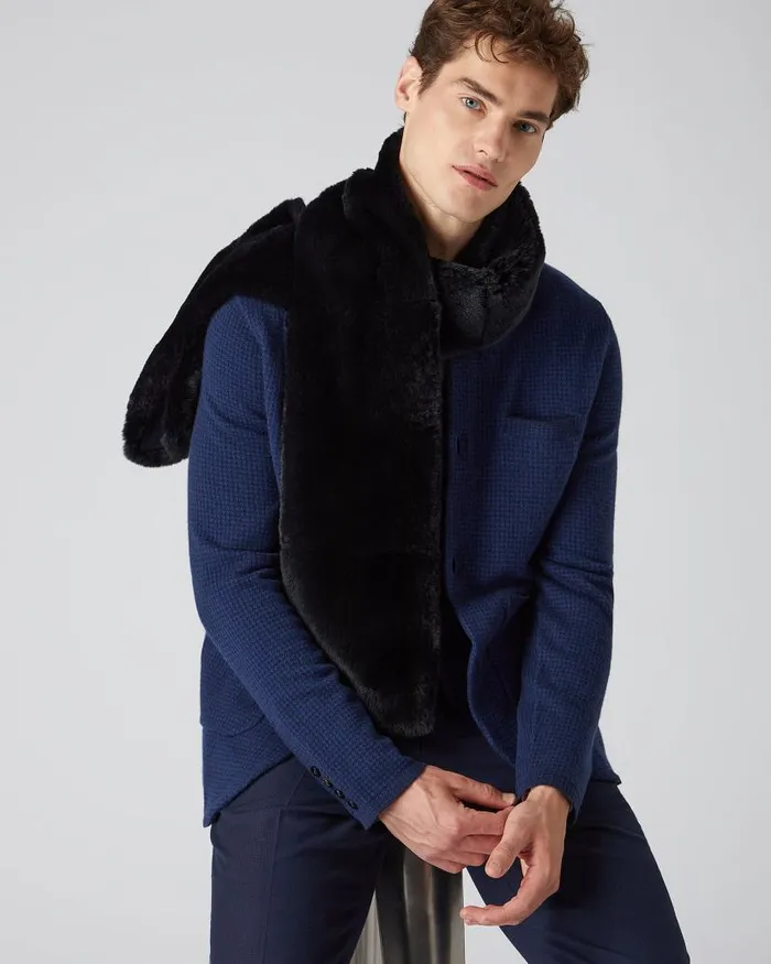 NPeal Cashmere Scarves WomenMen Unisex Long Fur Scarf Navy Blue