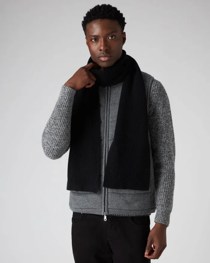 NPeal Cashmere Scarves WomenMen Unisex Ribbed Cashmere Scarf Black