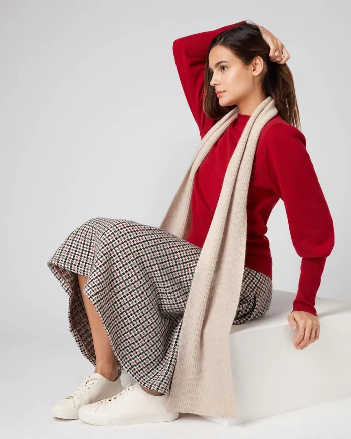 NPeal Cashmere Scarves WomenMen Unisex Ribbed Cashmere Scarf Heather Beige Brown