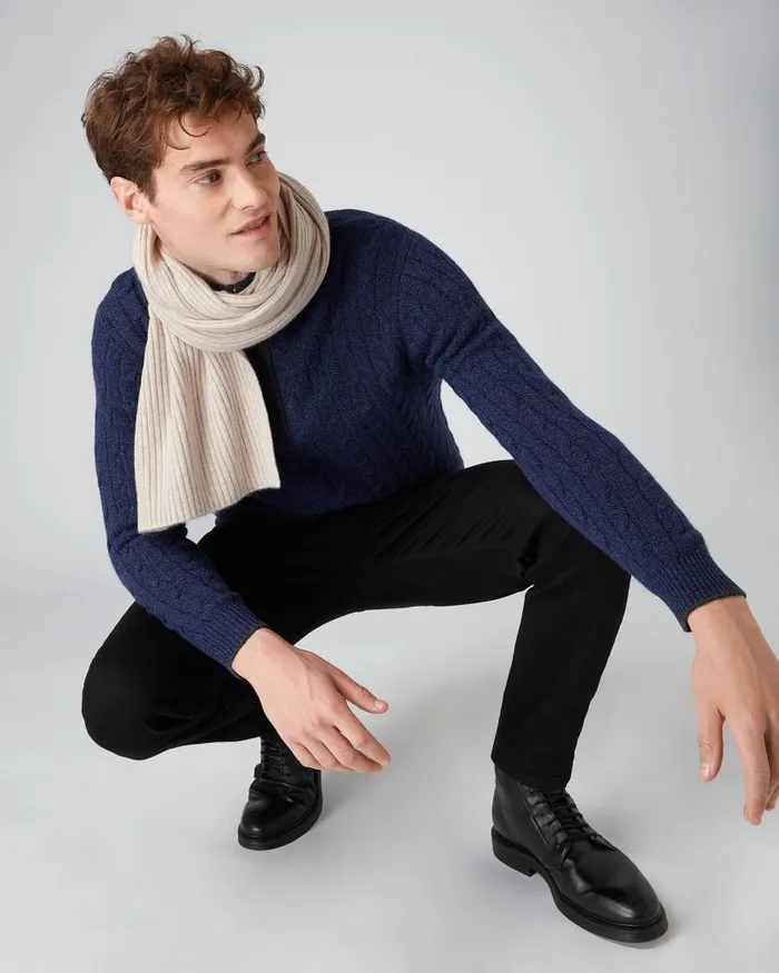 NPeal Cashmere Scarves WomenMen Unisex Short Ribbed Cashmere Scarf Heather Beige Brown