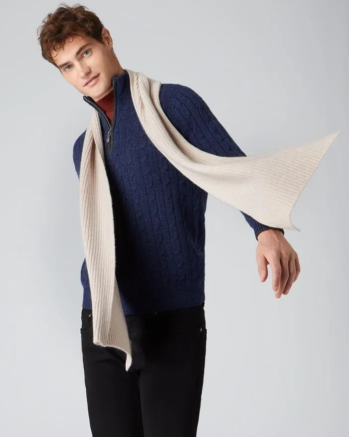 NPeal Cashmere Scarves WomenMen Unisex Short Ribbed Cashmere Scarf Heather Beige Brown