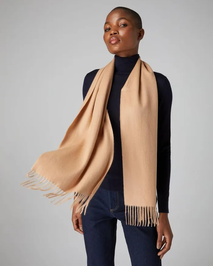 NPeal Cashmere Scarves WomenMen Unisex Woven Cashmere Scarf Camel Brown