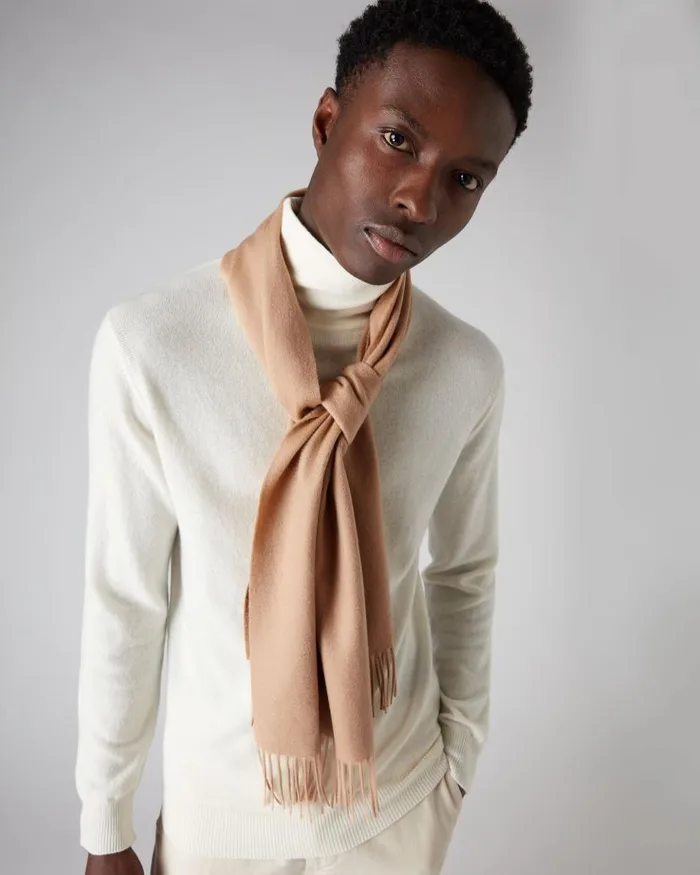 NPeal Cashmere Scarves WomenMen Unisex Woven Cashmere Scarf Camel Brown