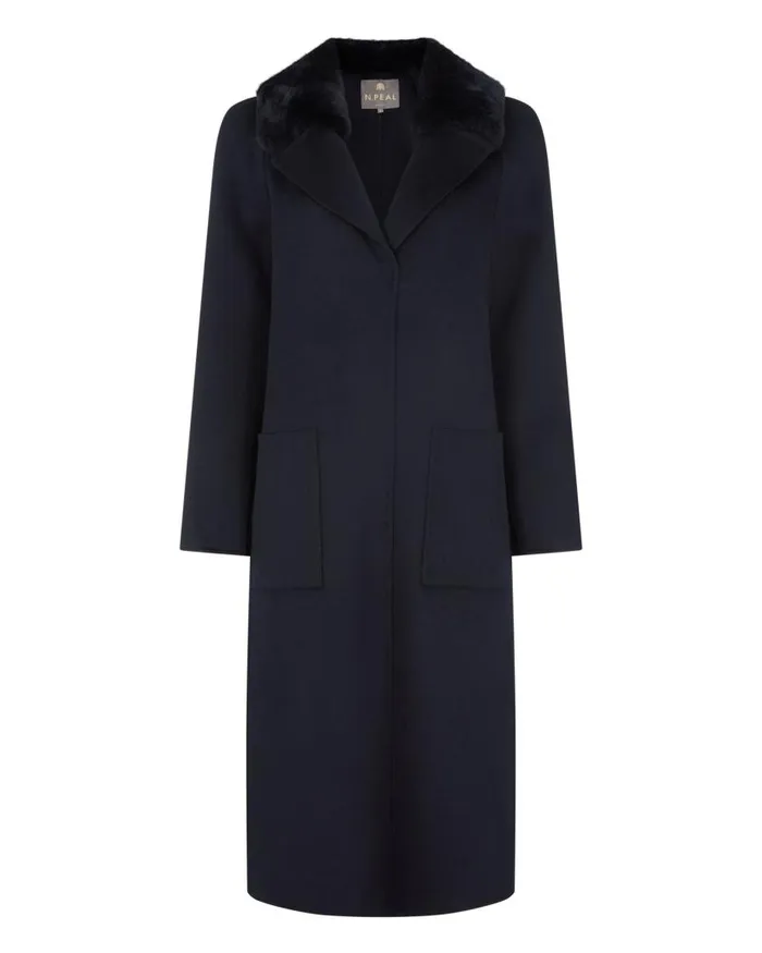 NPeal Coats and Jackets Women Fur Collar Woven Coat Navy Blue
