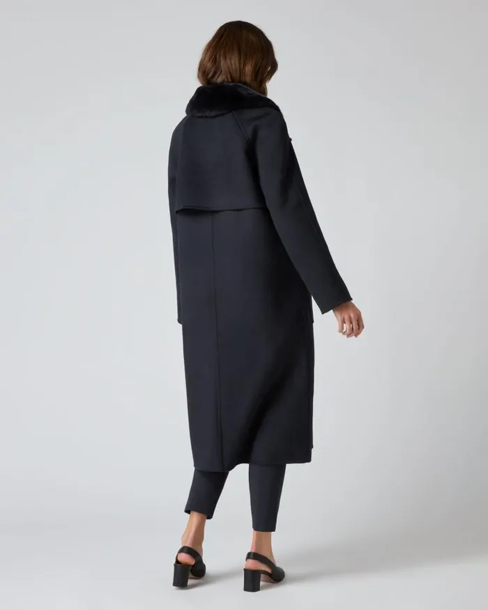 NPeal Coats and Jackets Women Fur Collar Woven Coat Navy Blue
