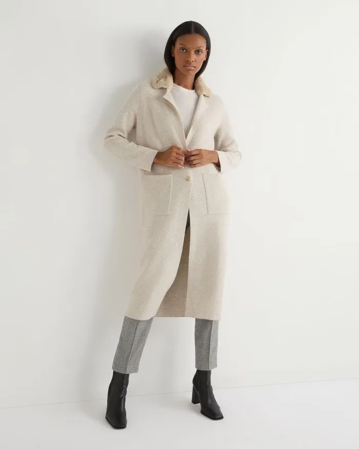 NPeal Coats and Jackets Women Herringbone Cashmere Coat With Fur Trim Sand Brown