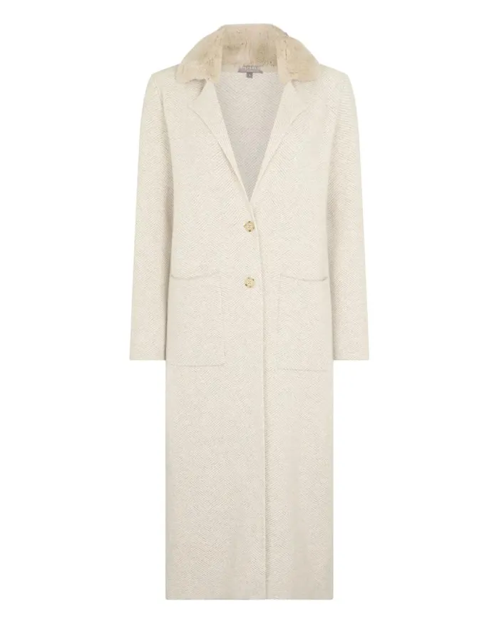 NPeal Coats and Jackets Women Herringbone Cashmere Coat With Fur Trim Sand Brown