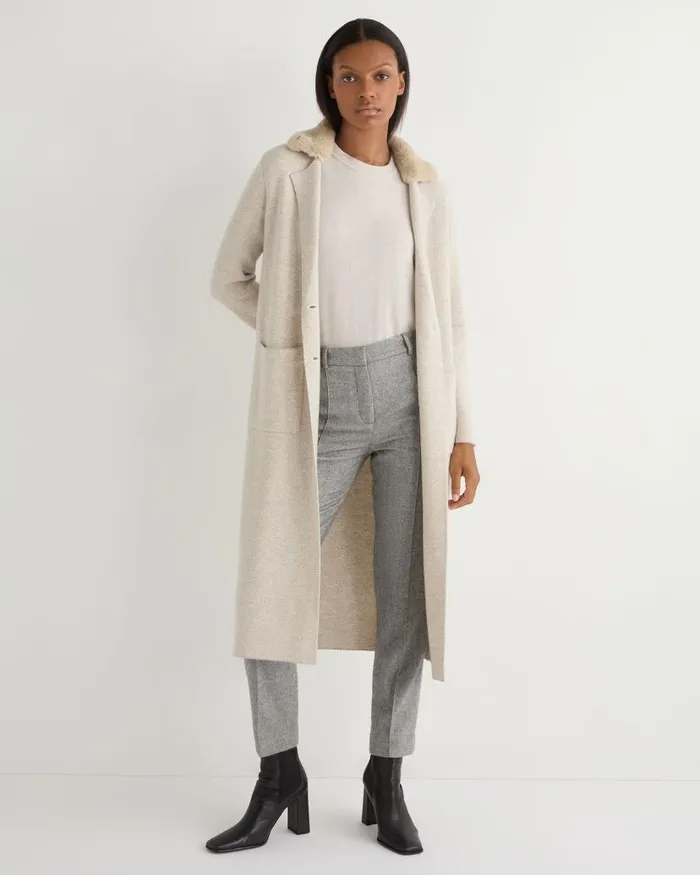 NPeal Coats and Jackets Women Herringbone Cashmere Coat With Fur Trim Sand Brown