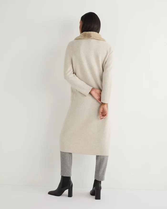 NPeal Coats and Jackets Women Herringbone Cashmere Coat With Fur Trim Sand Brown