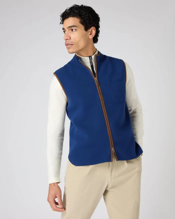 NPeal Gilets and Waistcoats Men Shaftsbury Suede Trim Cashmere Gilet French Blue