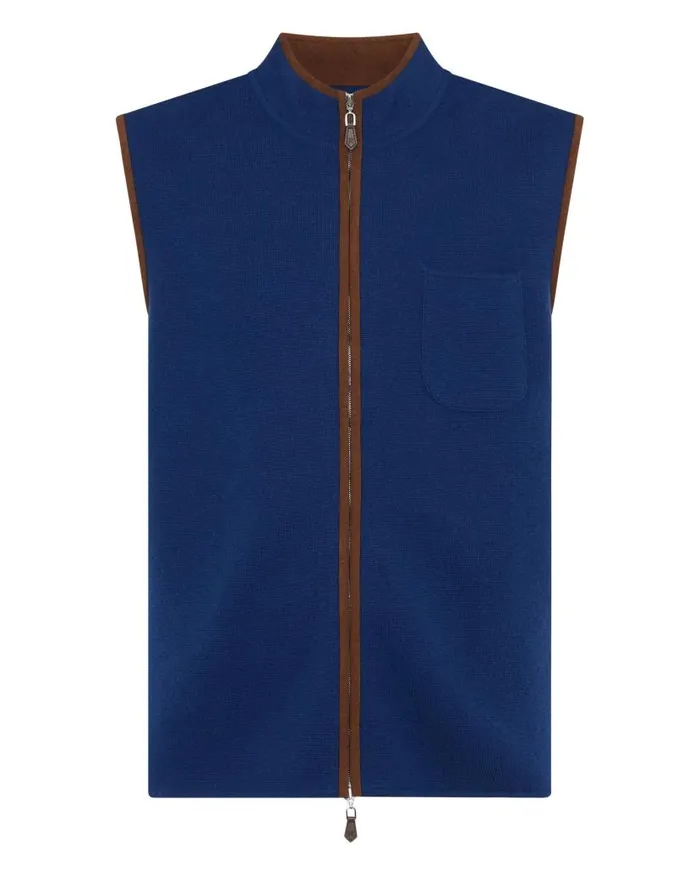 NPeal Gilets and Waistcoats Men Shaftsbury Suede Trim Cashmere Gilet French Blue