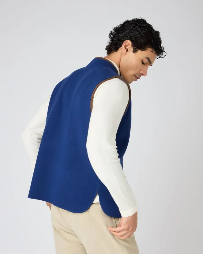 NPeal Gilets and Waistcoats Men Shaftsbury Suede Trim Cashmere Gilet French Blue
