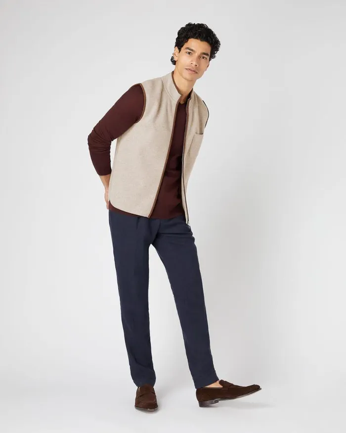 NPeal Gilets and Waistcoats Men Shaftsbury Suede Trim Cashmere Gilet Oatmeal Brown