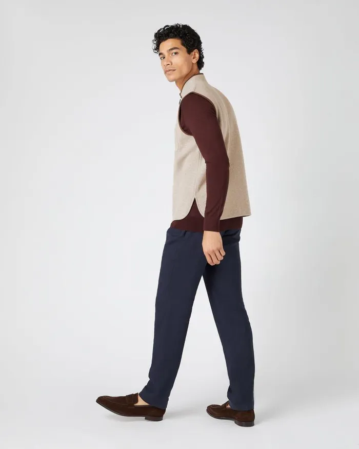 NPeal Gilets and Waistcoats Men Shaftsbury Suede Trim Cashmere Gilet Oatmeal Brown