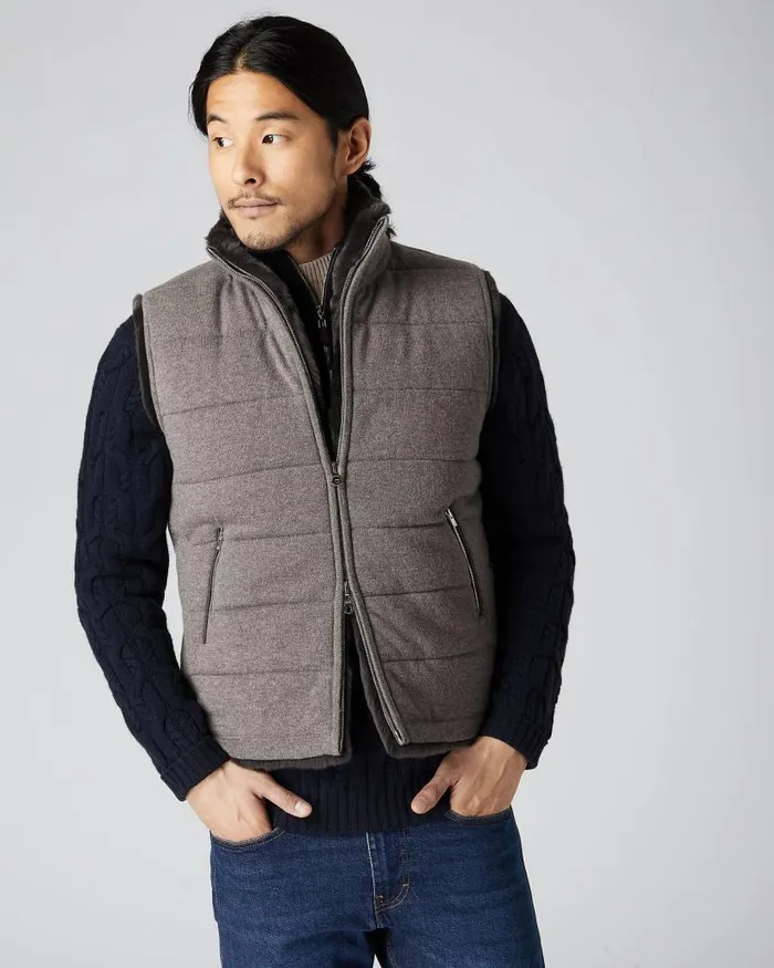 NPeal Gilets and Waistcoats Men Vermont Fur Lined Gilet Taupe Brown