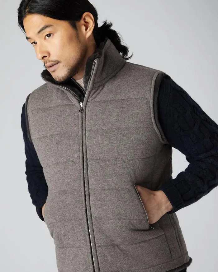 NPeal Gilets and Waistcoats Men Vermont Fur Lined Gilet Taupe Brown