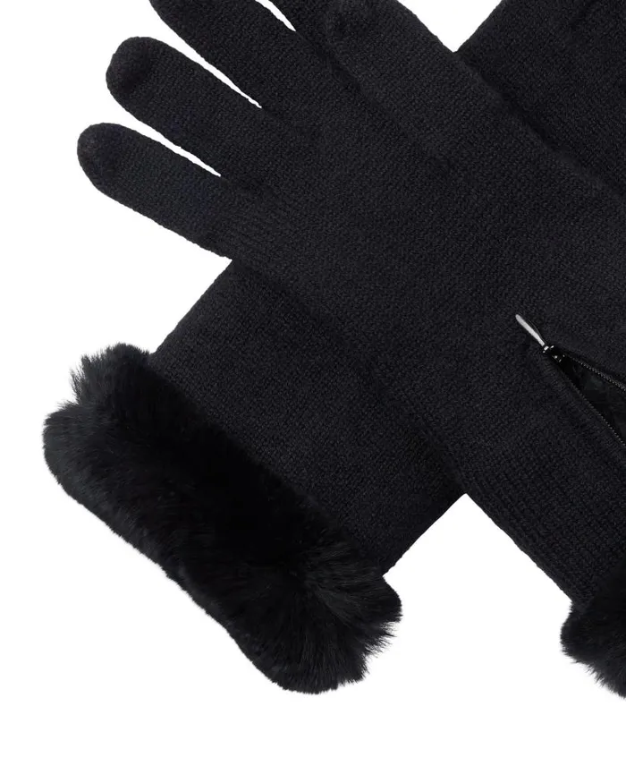 NPeal Gloves Women Fur Trim Cashmere Gloves Black