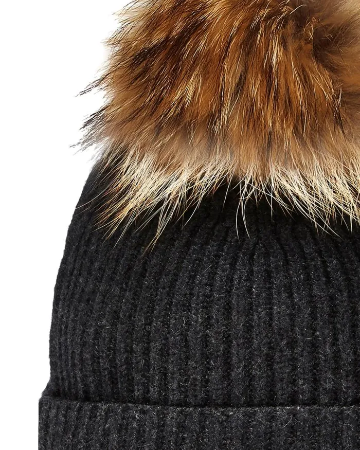 NPeal Hats WomenMen Unisex Ribbed Cashmere Hat With Detachable Pom Dark Charcoal Grey