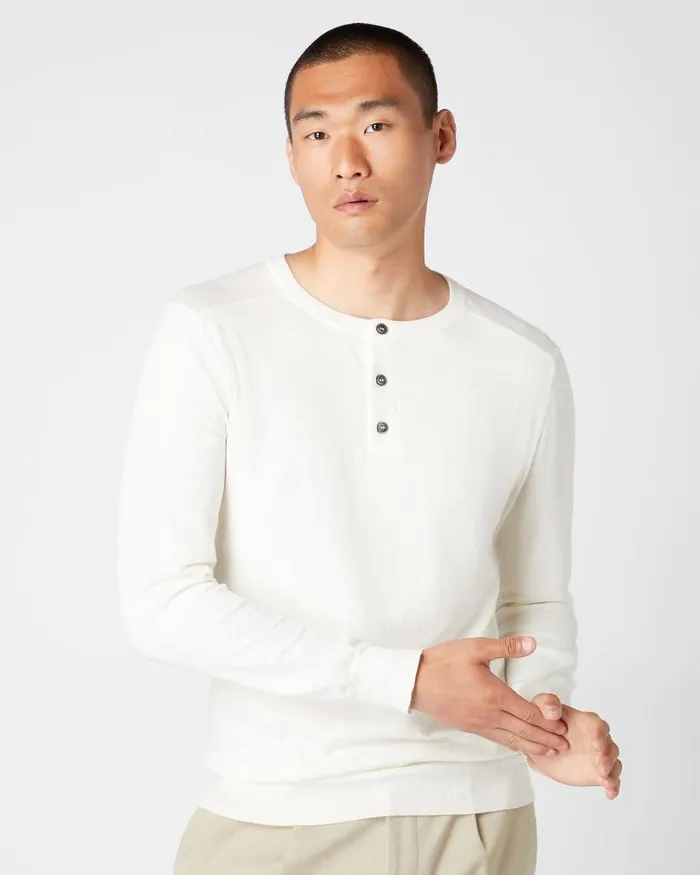 NPeal Jumpers Men 007 Round Neck Cotton Cashmere Henley New Ivory White