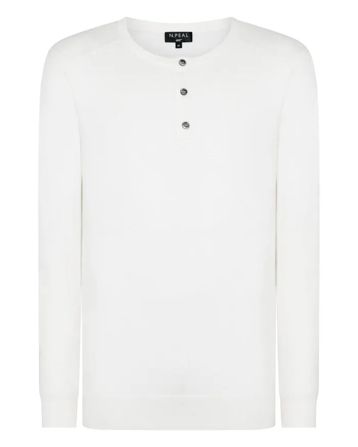 NPeal Jumpers Men 007 Round Neck Cotton Cashmere Henley New Ivory White