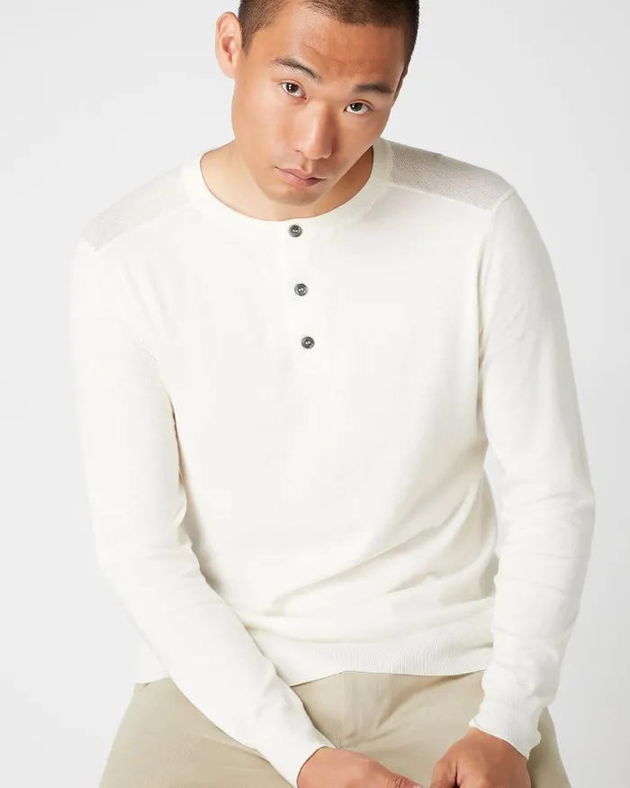 NPeal Jumpers Men 007 Round Neck Cotton Cashmere Henley New Ivory White