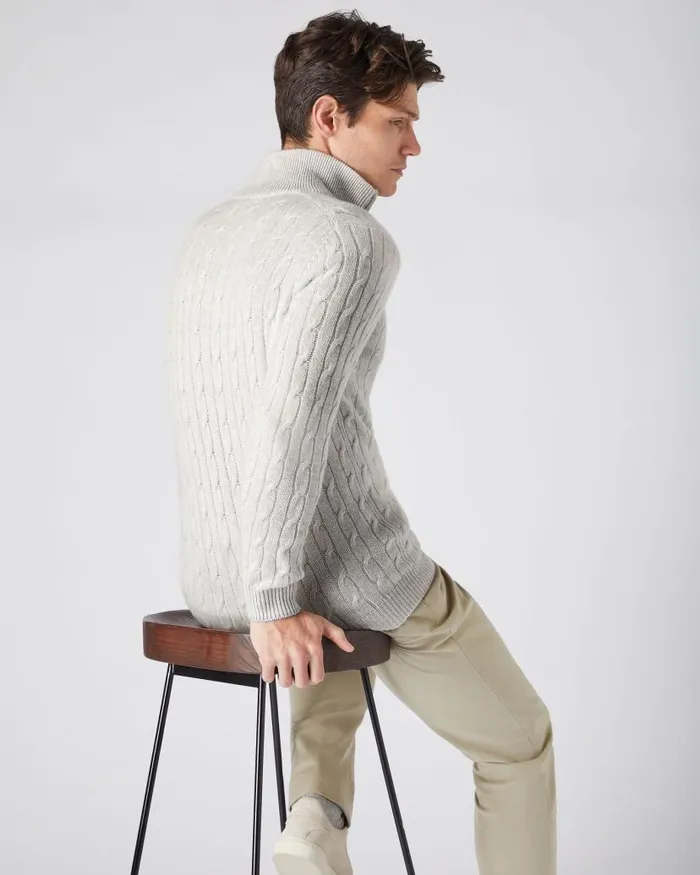 NPeal Jumpers Men Albemarle Cable Half Zip Cashmere Jumper Pebble Grey