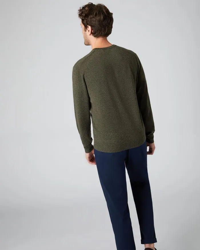 NPeal Jumpers Men Burlington V Neck Cashmere Jumper Moss Green