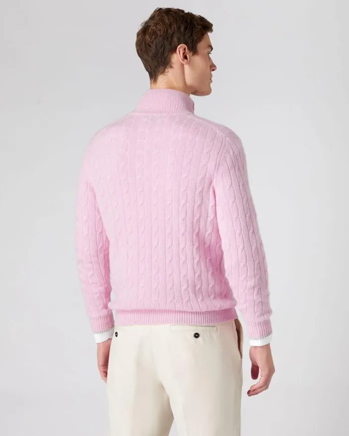 NPeal Jumpers Men Cable Half Zip Cashmere Jumper Flamingo Pink