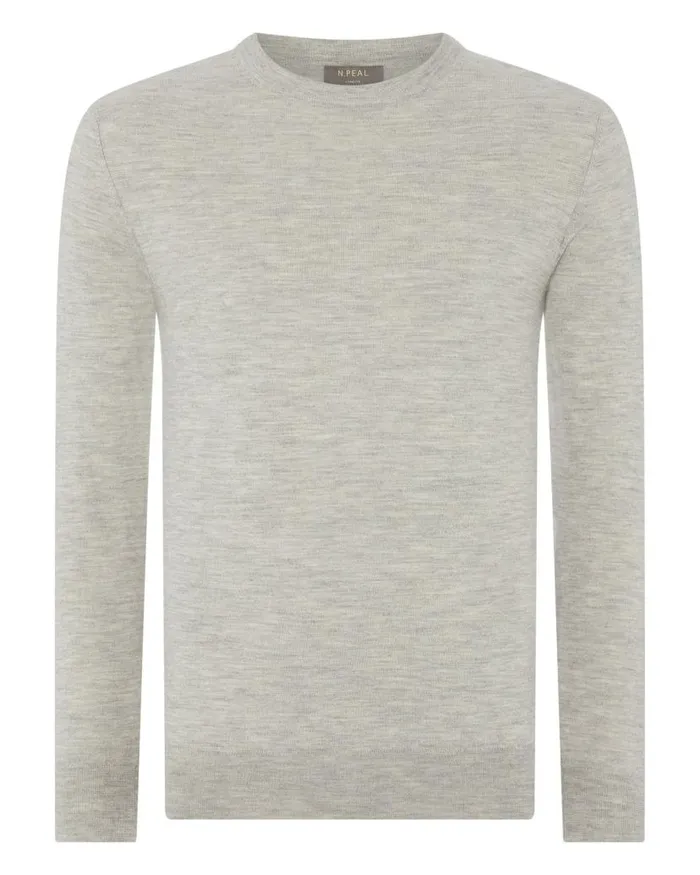 NPeal Jumpers Men Covent Fine Gauge Cashmere Round Neck Jumper Fumo Grey