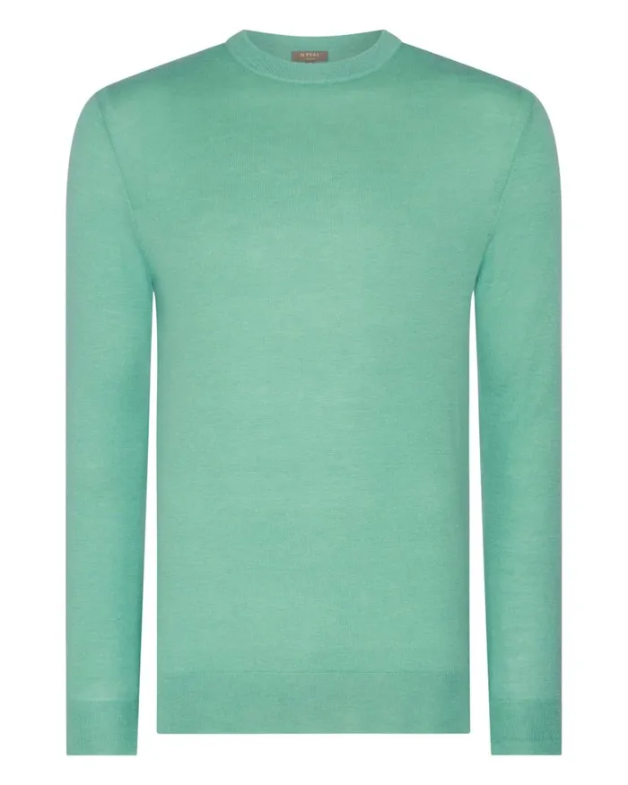 NPeal Jumpers Men Covent Fine Gauge Cashmere Round Neck Jumper Seafoam Green