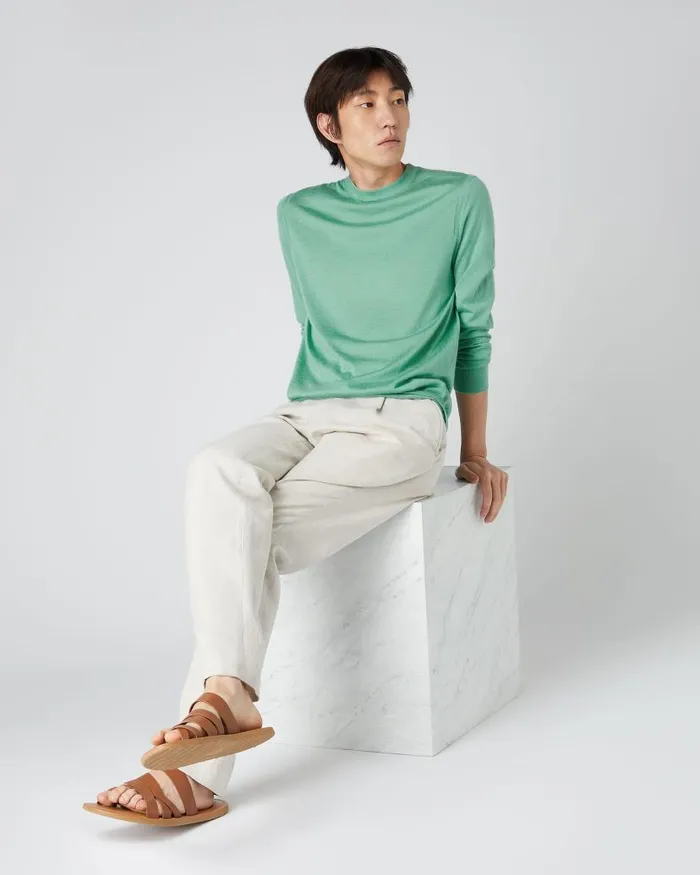 NPeal Jumpers Men Covent Fine Gauge Cashmere Round Neck Jumper Seafoam Green