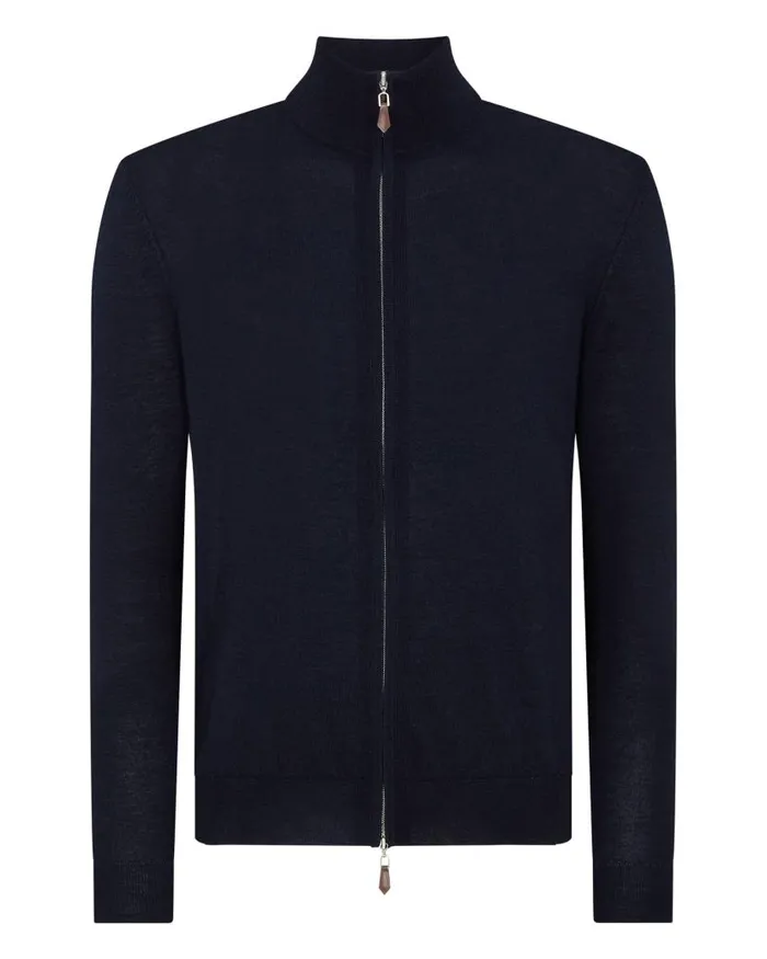 NPeal Jumpers Men Hyde Fine Gauge Cashmere Full Zip Jumper Navy Blue