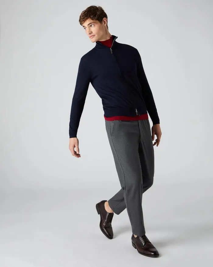 NPeal Jumpers Men Hyde Fine Gauge Cashmere Full Zip Jumper Navy Blue
