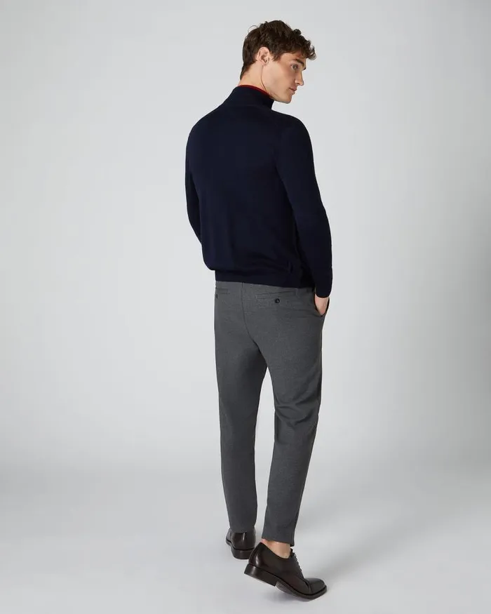 NPeal Jumpers Men Hyde Fine Gauge Cashmere Full Zip Jumper Navy Blue