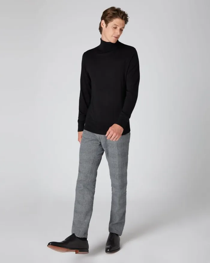 NPeal Jumpers Men Pimlico Fine Gauge Cashmere Roll Neck Jumper Black