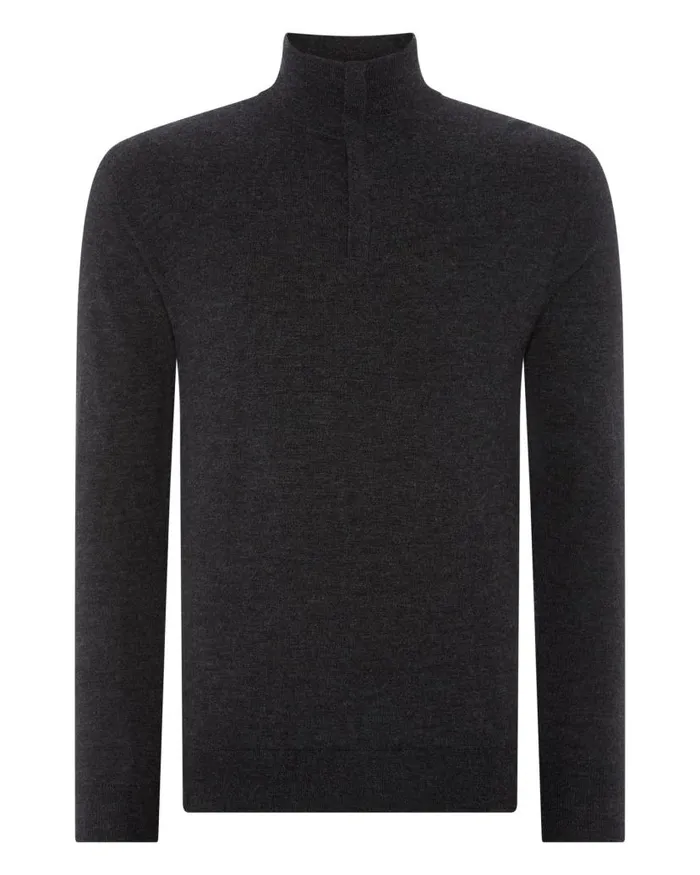 NPeal Jumpers Men Regent Fine Gauge Cashmere Half Zip Jumper Dark Charcoal Grey