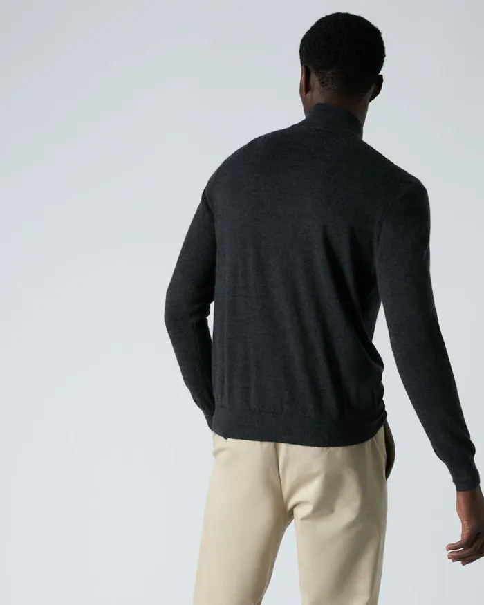 NPeal Jumpers Men Regent Fine Gauge Cashmere Half Zip Jumper Dark Charcoal Grey