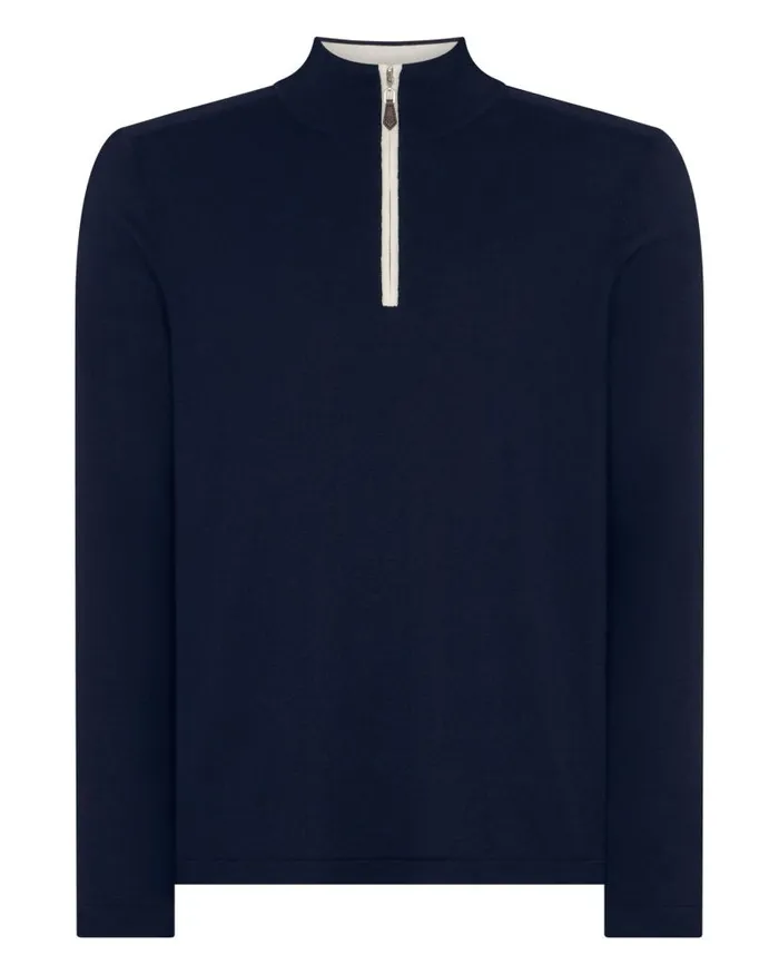 NPeal Jumpers Men Salcombe Half Zip Cotton Cashmere Jumper Navy Blue