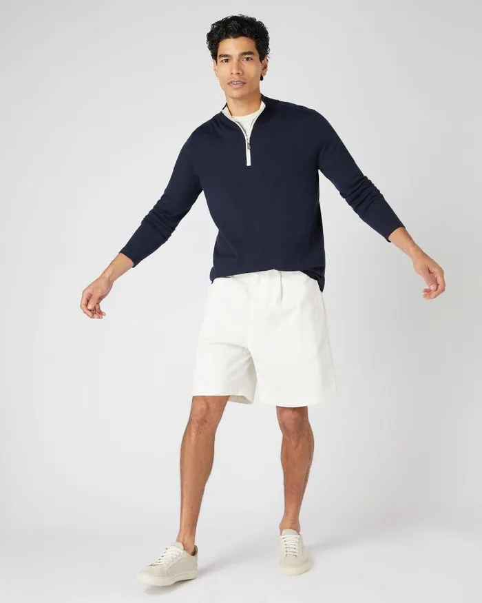 NPeal Jumpers Men Salcombe Half Zip Cotton Cashmere Jumper Navy Blue