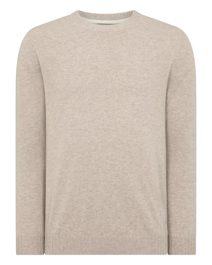 NPeal Jumpers Men Shoreditch Round Neck Cashmere Jumper Oatmeal Brown