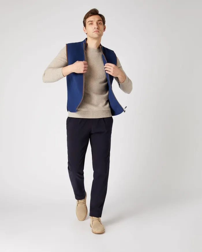 NPeal Jumpers Men Shoreditch Round Neck Cashmere Jumper Oatmeal Brown