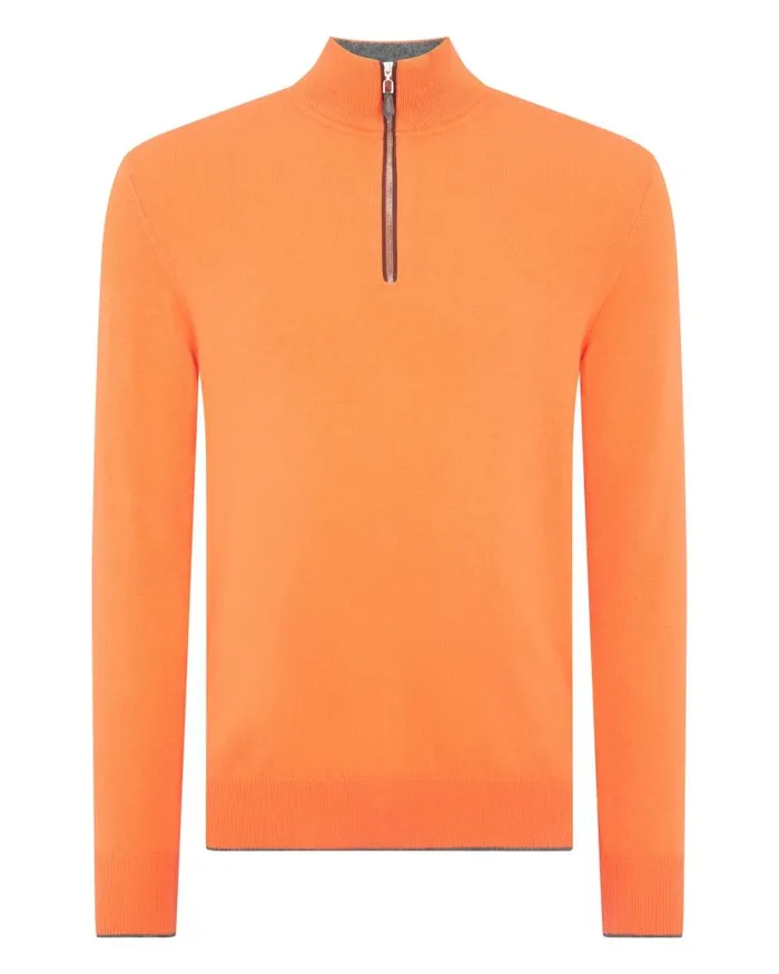 NPeal Jumpers Men The Carnaby Half Zip Cashmere Jumper Papaya Orange