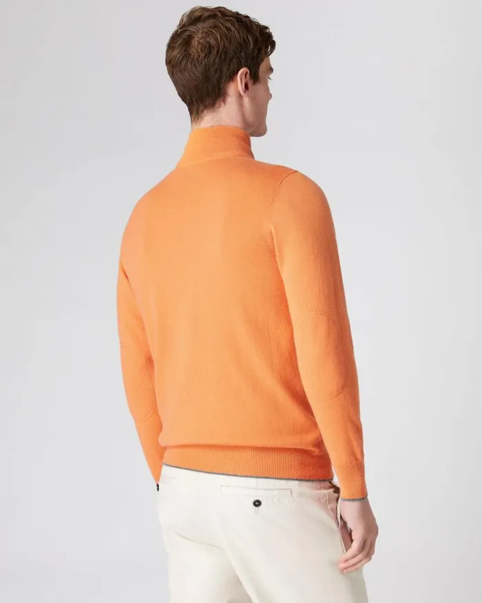 NPeal Jumpers Men The Carnaby Half Zip Cashmere Jumper Papaya Orange