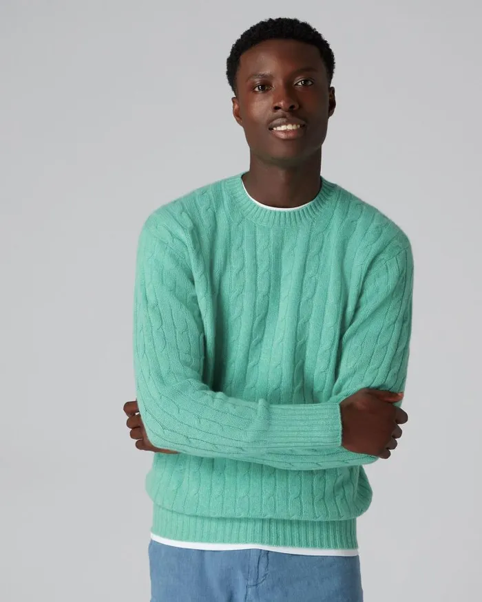 NPeal Jumpers Men The Thames Cable Cashmere Jumper Palm Green