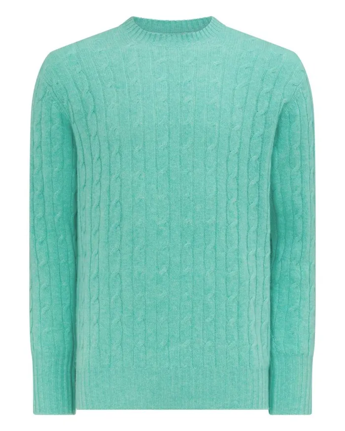 NPeal Jumpers Men The Thames Cable Cashmere Jumper Palm Green