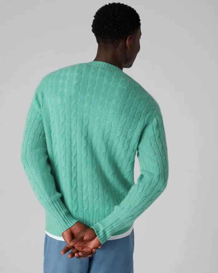 NPeal Jumpers Men The Thames Cable Cashmere Jumper Palm Green