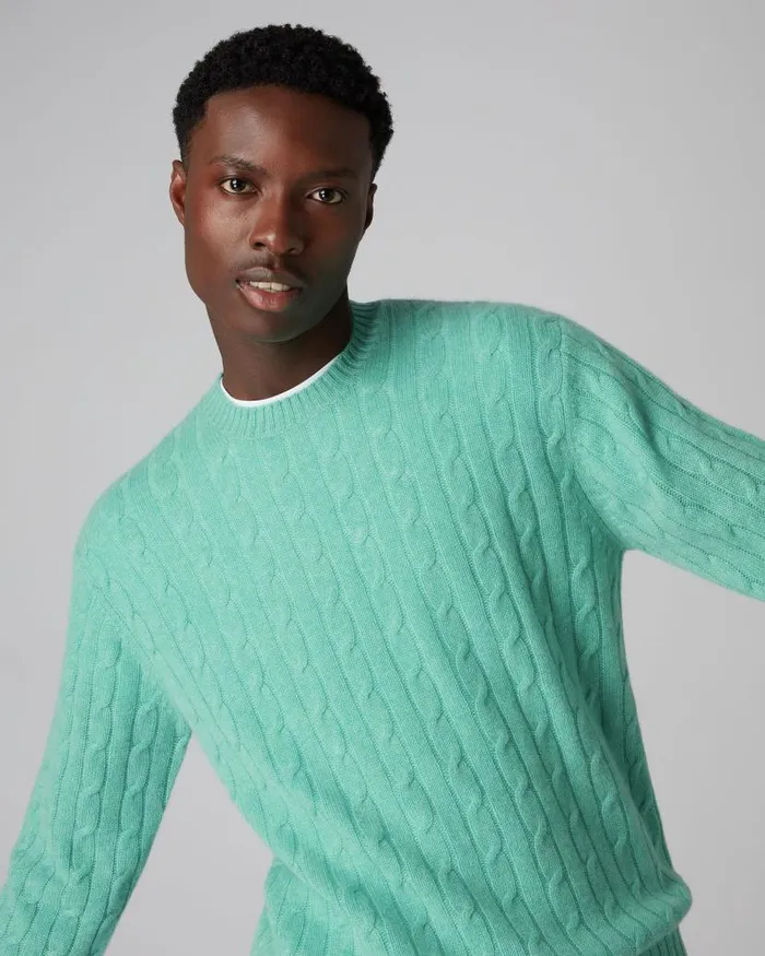 NPeal Jumpers Men The Thames Cable Cashmere Jumper Palm Green