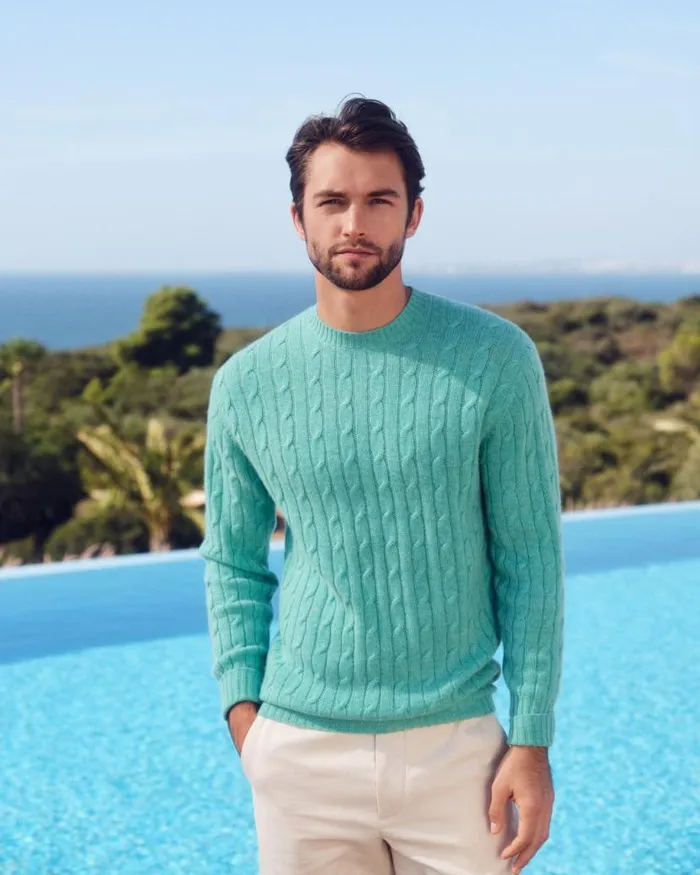 NPeal Jumpers Men The Thames Cable Cashmere Jumper Palm Green